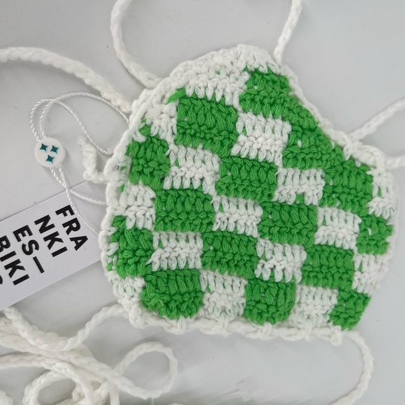 Frankies Bikinis x Browns Eliza Crochet Halter Bikini Top In Jade Checker - Picture 3 of 4